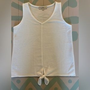Loft White Ribbed Tie-Front Casual Tank Top Size Medium Petite